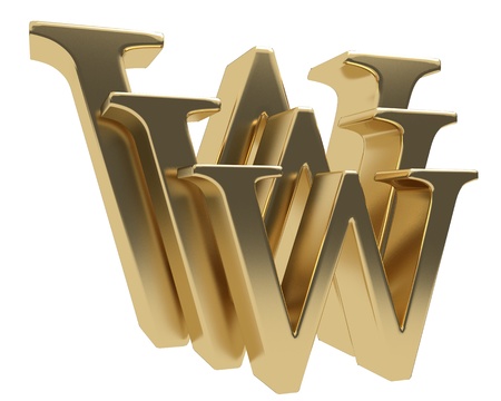World wide web www glossy gold letter symbol isolated on white backgroundの写真素材