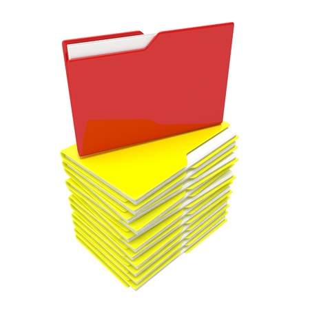 A stack of yellow folder with a red coreの写真素材