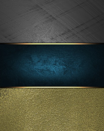 Background of gold and iron plate with blue ribbon. Design template. Design for siteの写真素材