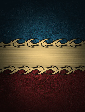 Blue and red background with a gold plate sharp edges. Design template. Design for siteの写真素材
