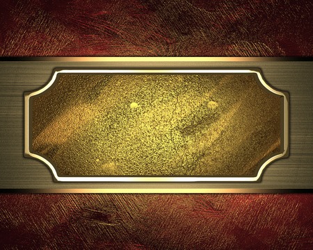 Shabby red metallic background with grunge golden plate. Design template. Design siteの写真素材