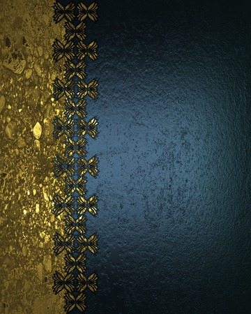 Grunge blue background with a gold edge of the sand and the pattern. Design template. Design siteの写真素材