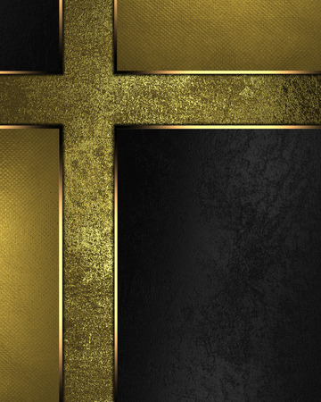 Gold and black plate with gold trim. Design template. Design siteの写真素材