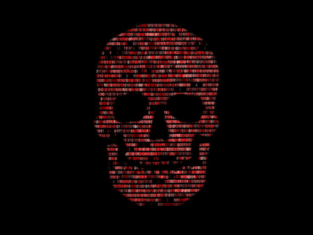 Skull binary code. Concept search of malicious codeの写真素材
