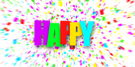 White Happy birthday sign over confetti.の写真素材