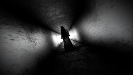 Ghost girl. Scary ghost in the dark corridorの写真素材
