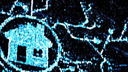 The concept of smart home. House of computer code