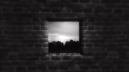 Old wall with window. Behind the Wall a Bright Futureの写真素材