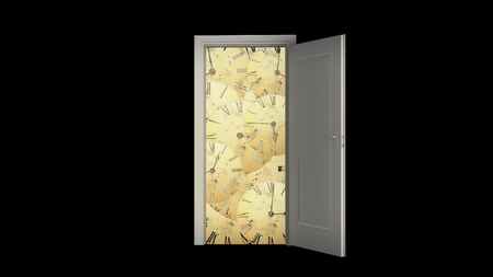 Opened door. Vintage watch. Rapid movement of time. Time interval. Clockの写真素材