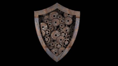 Protection of information. Protection against external threats. Gear mechanism. 3D illustration.の写真素材