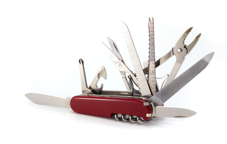 A swiss army knife, isolated on a white background.