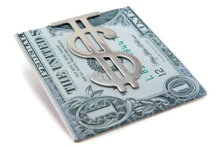 Money folded in clip, isolated on white.の写真素材