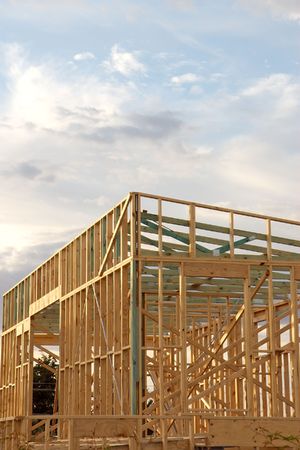 A new timber framed home during construction.