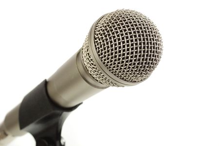 A microphone in a holder, isolated on a white background.の写真素材