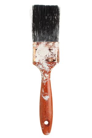 An old, well used paintbrush, isolated on a white background.の写真素材