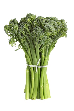 Fresh, organic broccolini, isolated on a white background.の写真素材