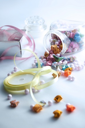 Still life on gift box with decoration itemの写真素材