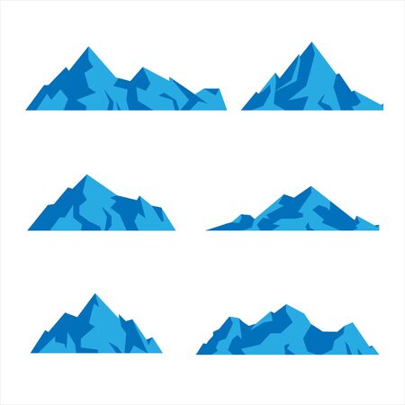 set of mountains shapes icon in various different rock and hill. isolated on white background. Vector flat cartoon illustration for web sites and banners design.のイラスト素材