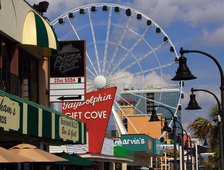 The Myrtle Beach boardwalk and Skywheelのeditorial素材