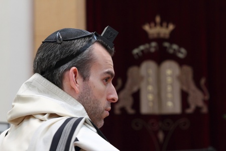 A Rabbi presides during a Barmitzvah service on August 19th 2012 at the Ketter Torah Synogogue in...
