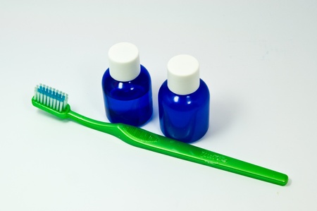 assorted personal hygiene products on plain background の写真素材