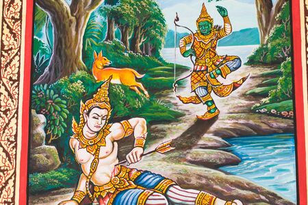 Buddhist art paint style in public temple of thailandのeditorial素材