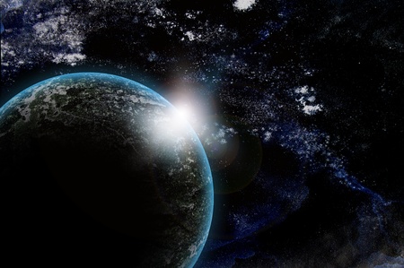 the earth with sunrise in space 