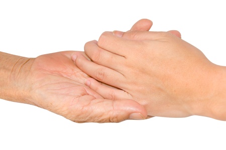 Old and young hands の写真素材