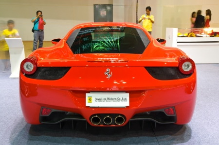 BANGKOK - May 20 Ferrari 458 sports car on display at the Super Car   Import Car Show at Impact Muang Thong Thani on May 20, 2012 in Bangkok, Thailand  のeditorial素材
