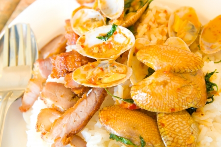rice with shell and meatの写真素材