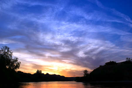 silhouette of a nature on a sunset backgroundの写真素材
