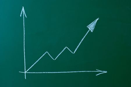 business chart on a green blackboard symbolizing growth