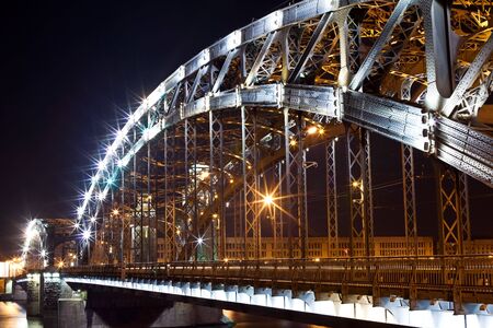 Bolsheohtinskiy bridge by night in St. Petersburg. Russiaの写真素材