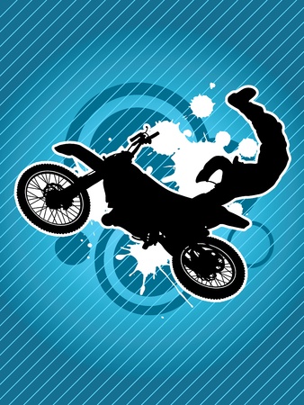 Motorcycle and the biker silhouette on the grunge red backgroundのイラスト素材