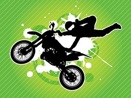 Motorcycle and the rider silhouette on the grunge green backgroundのイラスト素材