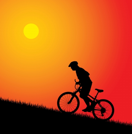 Biker silhouette on the sunsetのイラスト素材