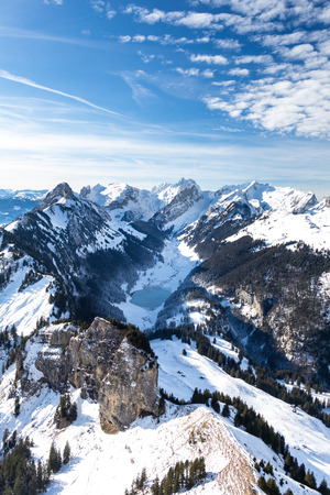 Lake Seealpsee in the alpsの写真素材