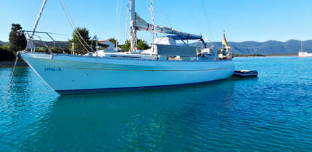 Anchored Luxury Boat In Marineの写真素材