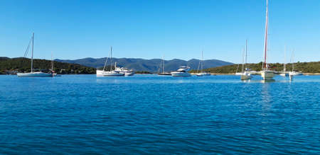 Anchored Luxury Boat In Marineの写真素材