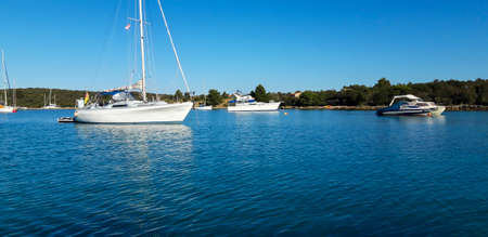 Anchored Luxury Boat In Marineの写真素材