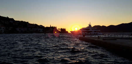 Boat Sunset At Adriatic Seaの写真素材