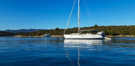 Anchored Luxury Boat In Marineの写真素材