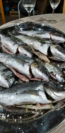 Fresh Fish On Tray Close Upの写真素材