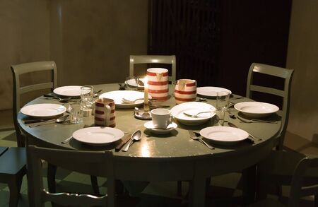 Round table served for a dinnerの写真素材