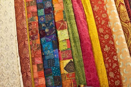 Colorful turkish fabric samples on the market