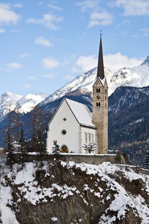 Small church in Scuol (Switzerland)の写真素材