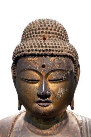 Wooden Buddha statue in the museumの写真素材