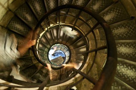 Old spiral stairway inside Arc de Triumph, Paris, Franceの写真素材