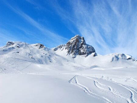 Slope on the skiing resort Flumserberg. Switzerlandの写真素材