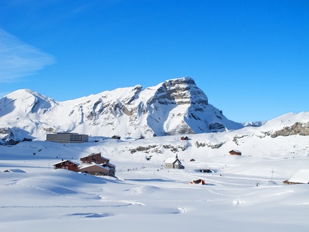 Slope on the skiing resort Melchsee-Frutt. Switzerlandの写真素材